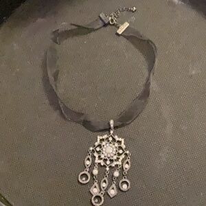 VINTAGE CRYSTAL CHANDELIER NECKLACE ON BLACK CHANEL CHAIN